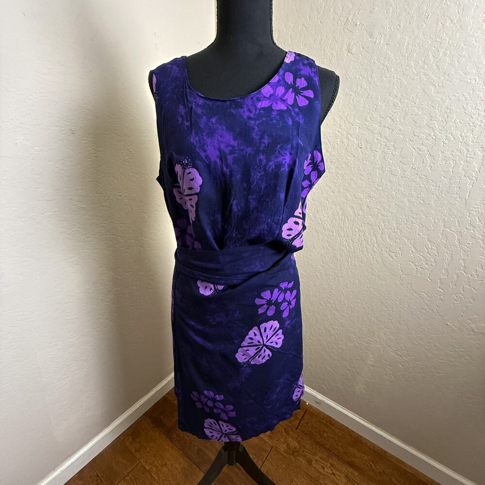 Young Fashion Batik “301” Purple & Navy Sleeveless Hawaiian Dress NWT Size L